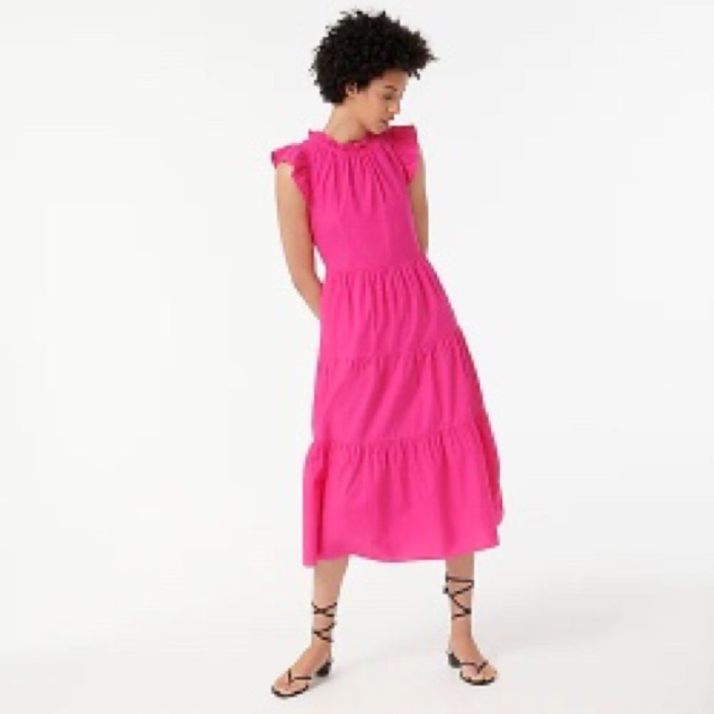 Jcrew Tall tiered ruffle-sleeve poplin dress AX323 - Picture 3 of 5